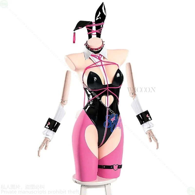 Anime Game GODDESS OF VICTORY: NIKKE Cosplay Velvet Costume Sexy Kawaii Bunny Rabbit Jumpsuit Hot Pink Wigs Lingerie Halloween