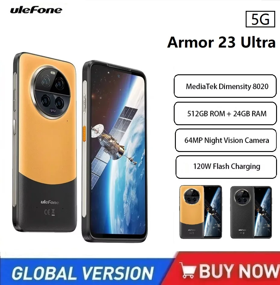 Ulefone Armor 23 Ultra Rugged 5G Smartphones Android 13,12GB+512GB 64MP Night Camera 6.78Inch Mobile Phone 50W Wireless Charging