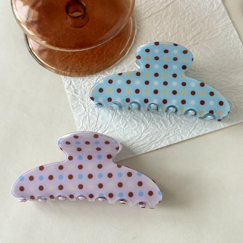 Korean Color Polka Dot Shark Hair Claw Versatile Classic Non Outdated Girly Temperament Easy To Use Hair Accessories Hair Clips