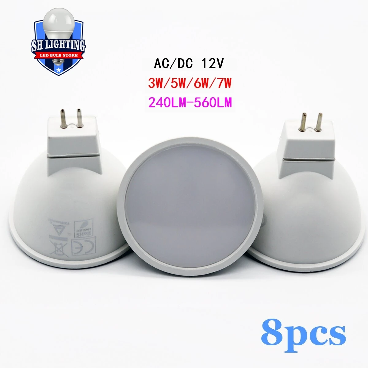 8 sztuk reflektory LED MR16 GU5.3 niskie ciśnienie AC/DC 12V 3W 5W 6W 7W kąt światła 120 stopni ciepłe białe światło do jazdy dziennej lampa ledowa