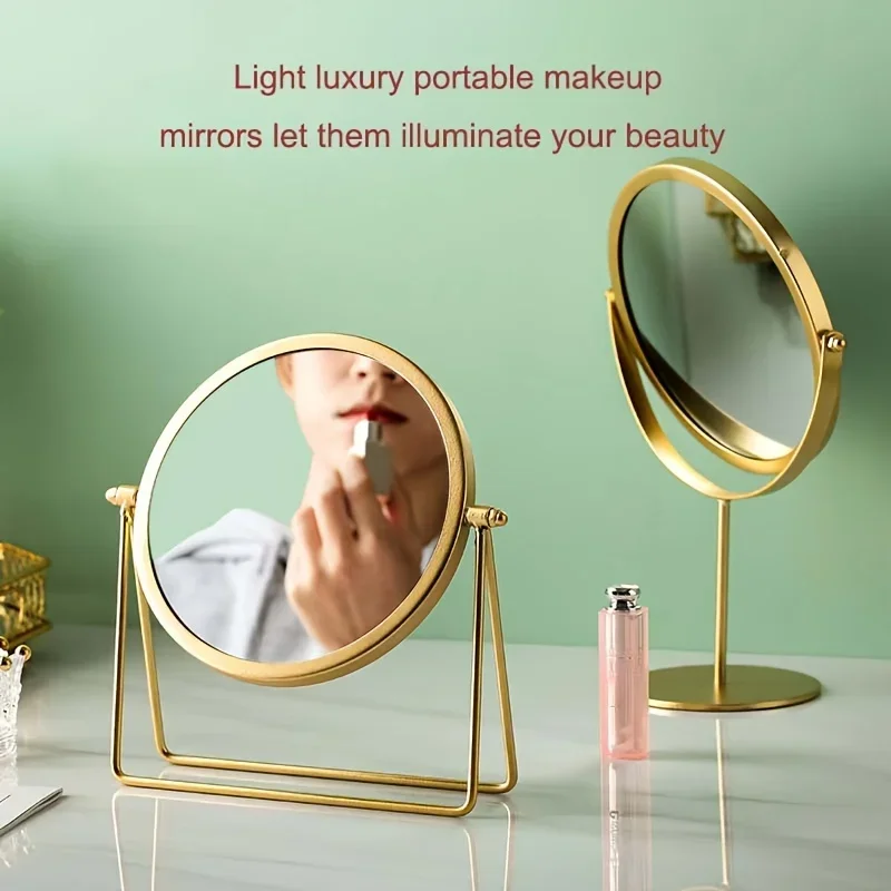 Luxury Vanity Metal Desktop Makeup Mirror, Degree Rotating Cosmetic Mirror for Dormitory, Stylish Desktop Decor