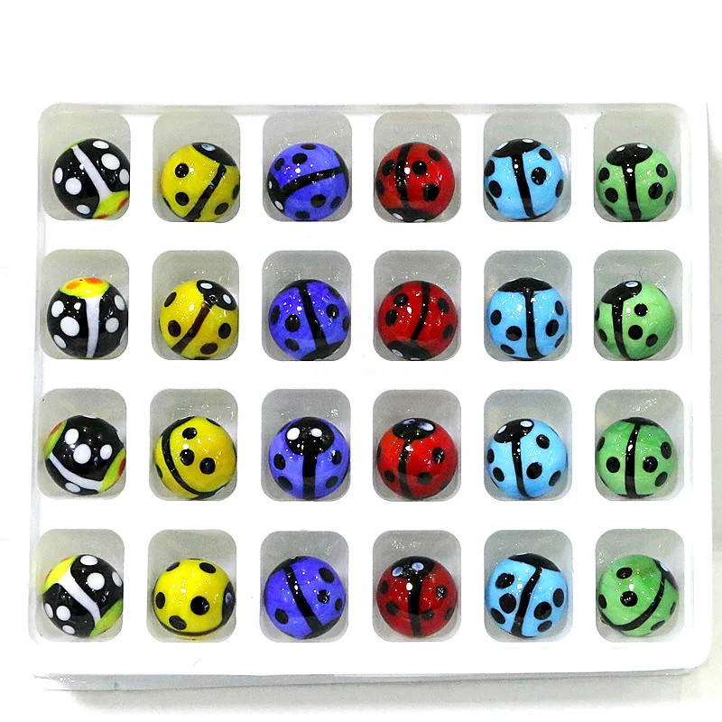 24Pcs Creative Cute Ladybug Design Rare Glass Marbles Ball Ornaments Game Pinball Toys Easter Party Birthday Gifts For Kids 16mm