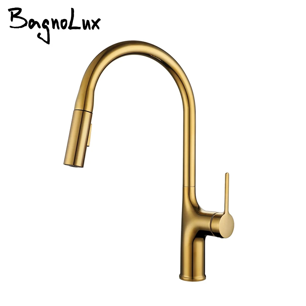 

Bagnolux Titanium Black Brushed Deck Mounted Kitchen Faucet Two Function Single Handle Pull Out Mixer Hot and Cold Water Taps