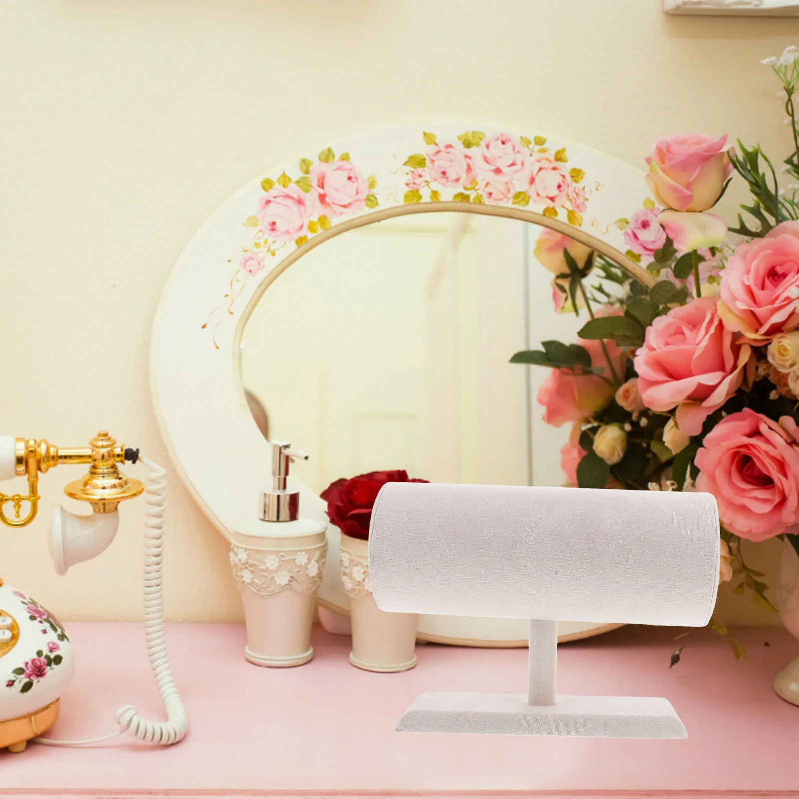 

Headband Display Stand Dressing Table Hair Hoop Holder Women Organizer Tidy Makeup Table Simple Design White Appearance