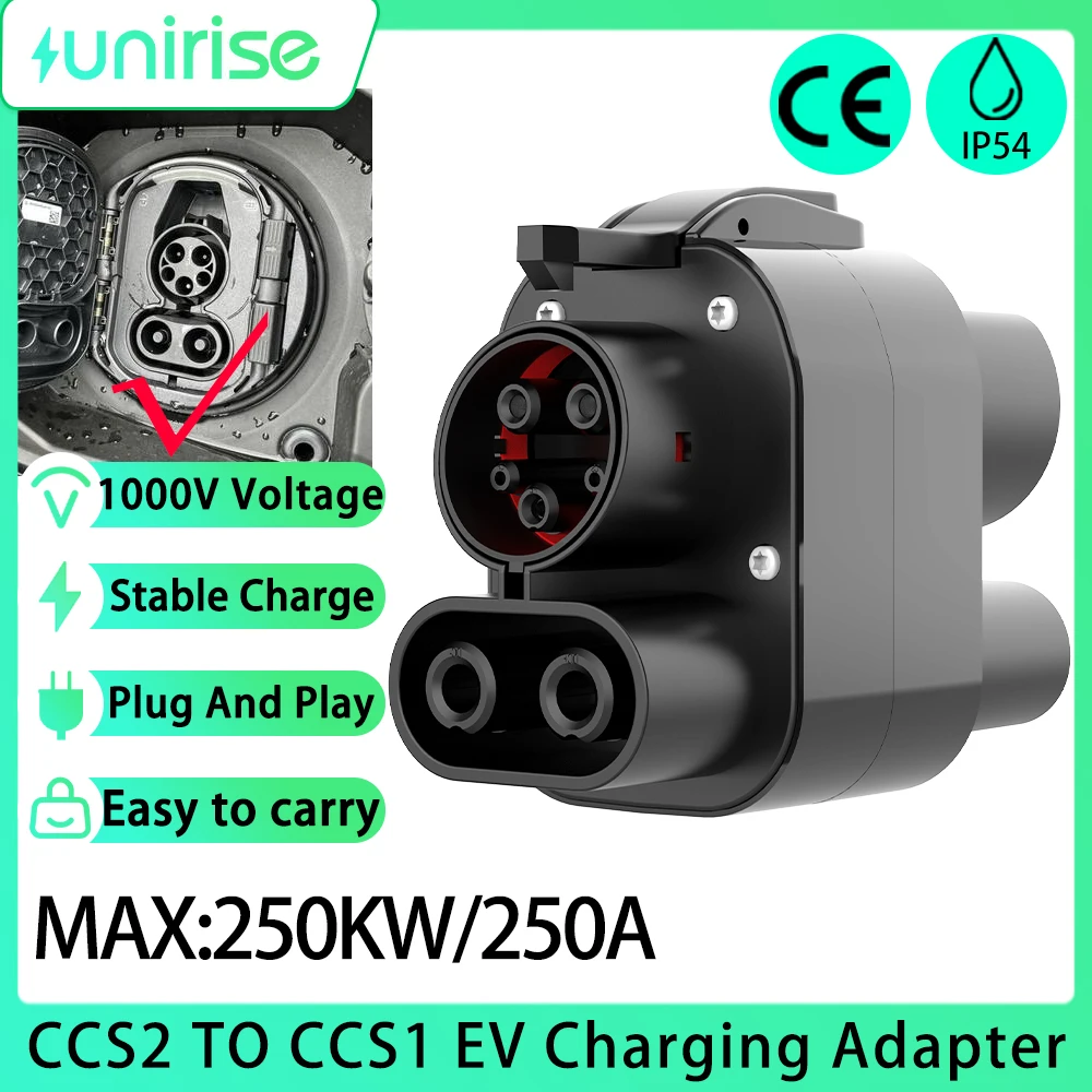 

UNIRISE CCS2 to CCS1 EV Автомобильный адаптер 250A 250kW DC Преобразователь быстрой зарядки зарядное устройство ccs2 Для ccs1 Разъем адаптера