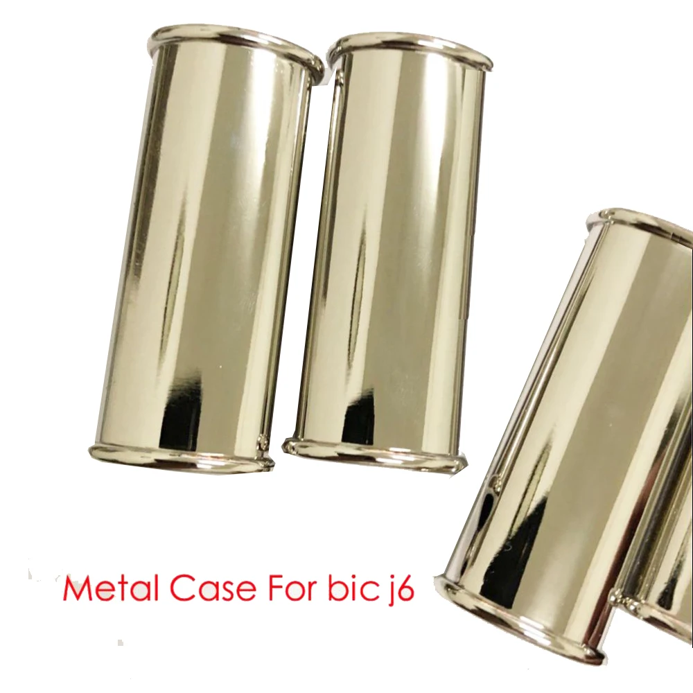 10 Pcs/Set DIY Bright Chrome BIC lighter Holders Big Metal BIC j6 Lighter Case Cover Wrapped Leather Manually Protective Shell