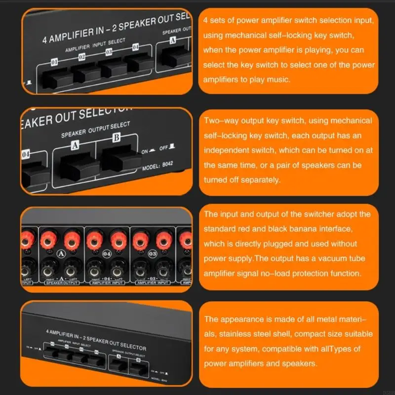 D5BB 4 in 2 Out Amplifiers Speaker Switcher Amplifiers Speaker Selector Amplifiers