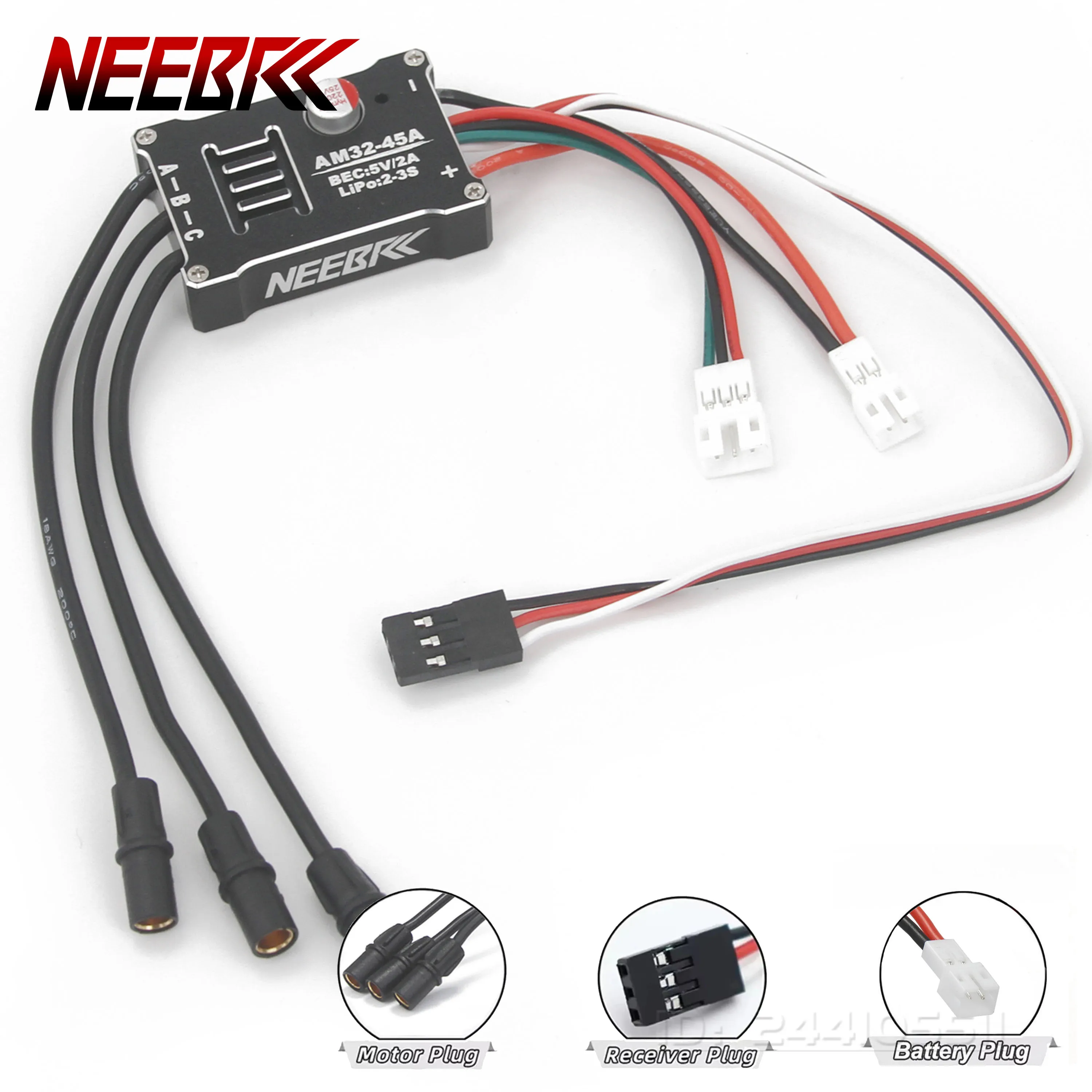 NEEBRC AM32 معدن 45A بدون فرش ESC مقاوم للماء 2-3S لـ 1/12 RC تسلق نموذج خزان سيارة MN300 2322 2204 2205 جزء ترقية المحرك