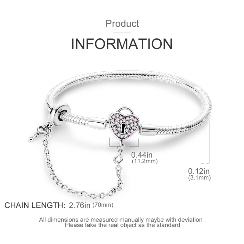 Original Armbänder 925 Silber 17-20 CM Herz Sicherheit 3mm Kette Schlange Knochen Armband Fit DIY Charms perle Geburtstag Schmuck Geschenke – Detail 11