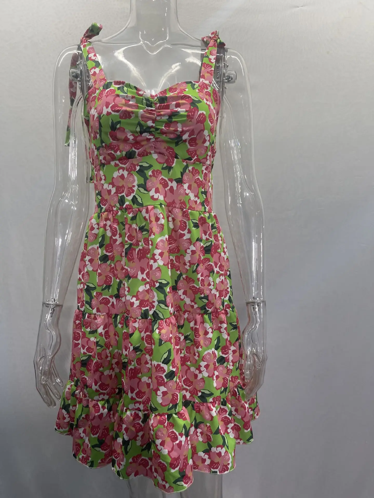 New Fashion Sexy Sleeveless Slash Neck Print Floral Spaghetti Strap Fit And Flare Slim Fit Knee-Length Camisole Dress ,3 Colors