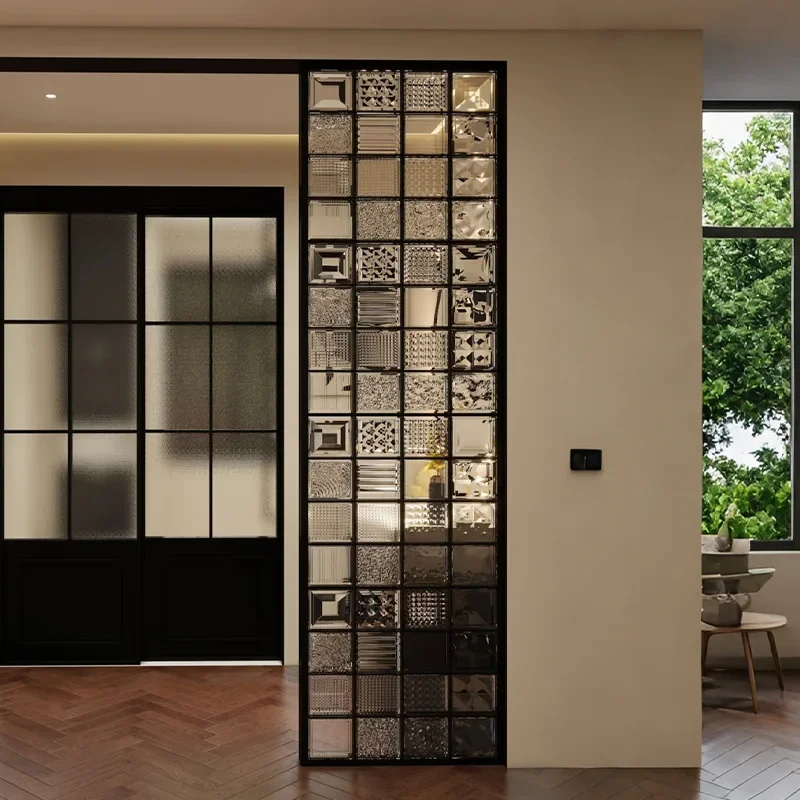 French retro art glass brick partition screen living room entrance shelter washbasin