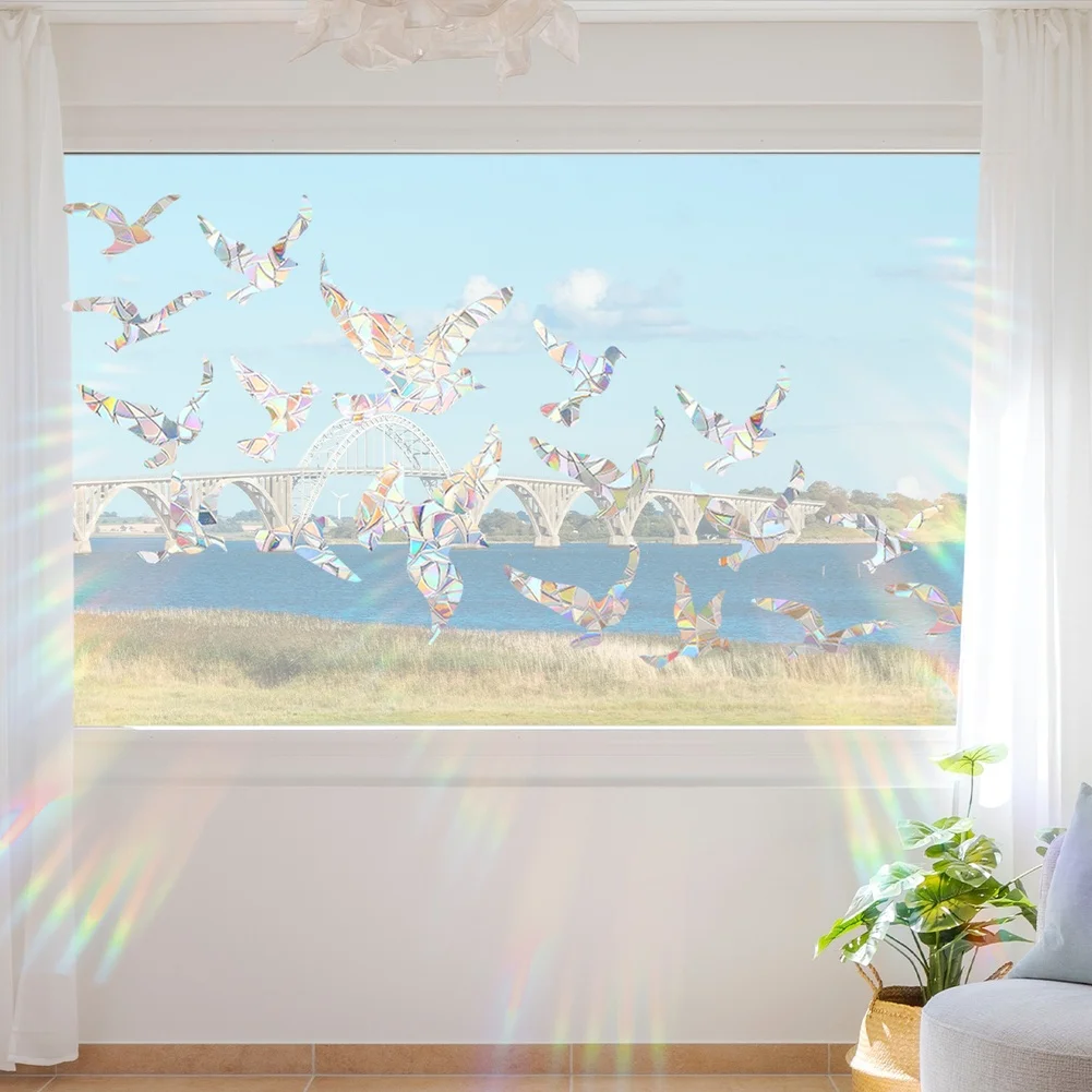 Multi Size Holographic Dove Window Clings Static PVC Bird Safety Decals Set 6 Sheets 39.37x70.86in Full Arrangement Size