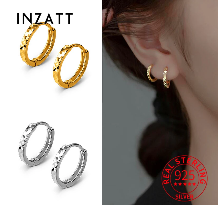 INZATT Real 925 Sterling Silver 10/12/14MM Round Huggies Hoop Earrings For Women Classic Fine Jewelry Geometric Accessories