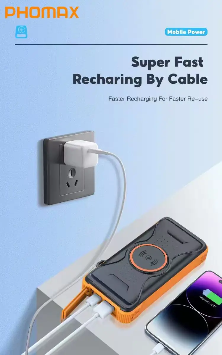 

PHOMAX Wholesale Portable Solar Energy Charger Power Bank Waterproof 20000mah with LED Lights Panel for Mobile Phone Travel