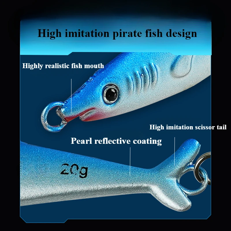 1pcs Iron Plate Shark Simulation Bait 10g 15g 20g 25g 30g 40g All Water Layer Lead Fish Metal Glitter 3D Eyes Realistic Bait