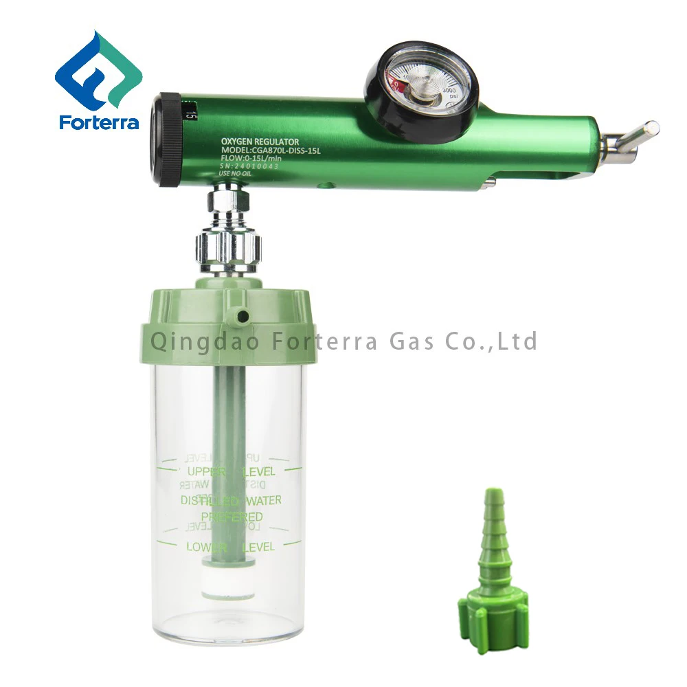 High Quality CGA870 Diss Medical Oxygen Regulator 0-15L Oxygen Inhaler with 200ml Humidifier Bottle