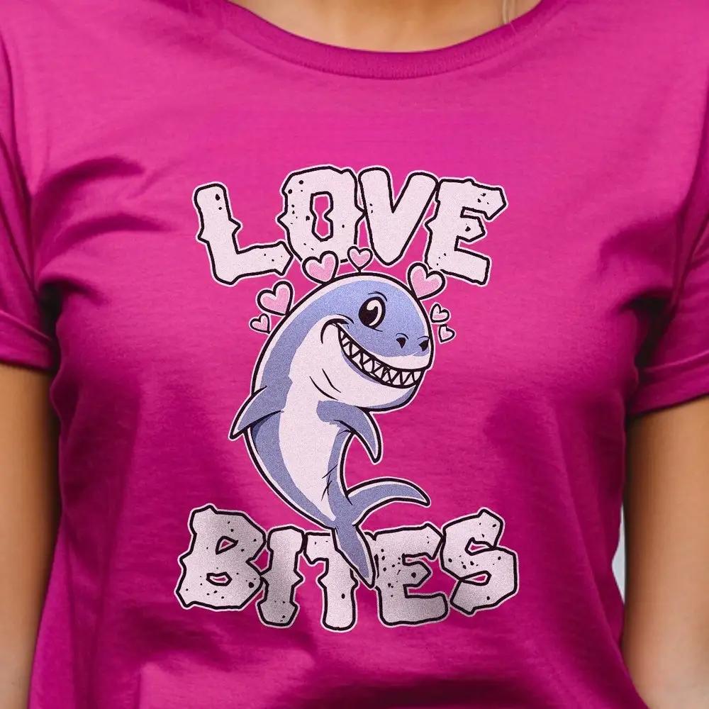 Love Bites Shark T Shirt Funny Valentines Day Pink Shirtth Break Up Animal Hearts Cute Hurts Sucks Silly Phrase