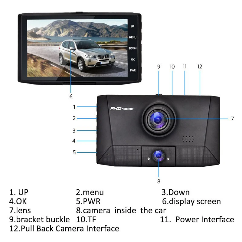 4 Inch Car DVR Video Recorder Dash Camera Rear View 1080P HD Loop Recording G-Sensor Night Vision 170 Degree Wide Angle