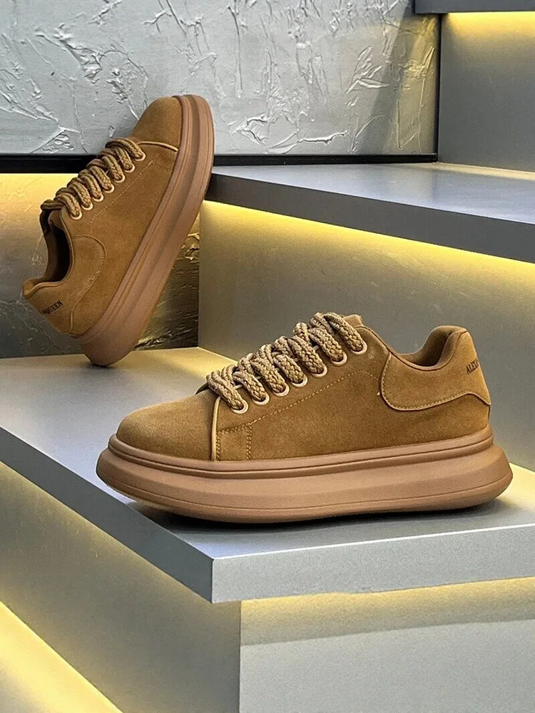 

Мужские зимние модные кроссовки в стиле ретро из кожи нубук, на толстой подошве, повседневные, удобные, дышащие, низкие