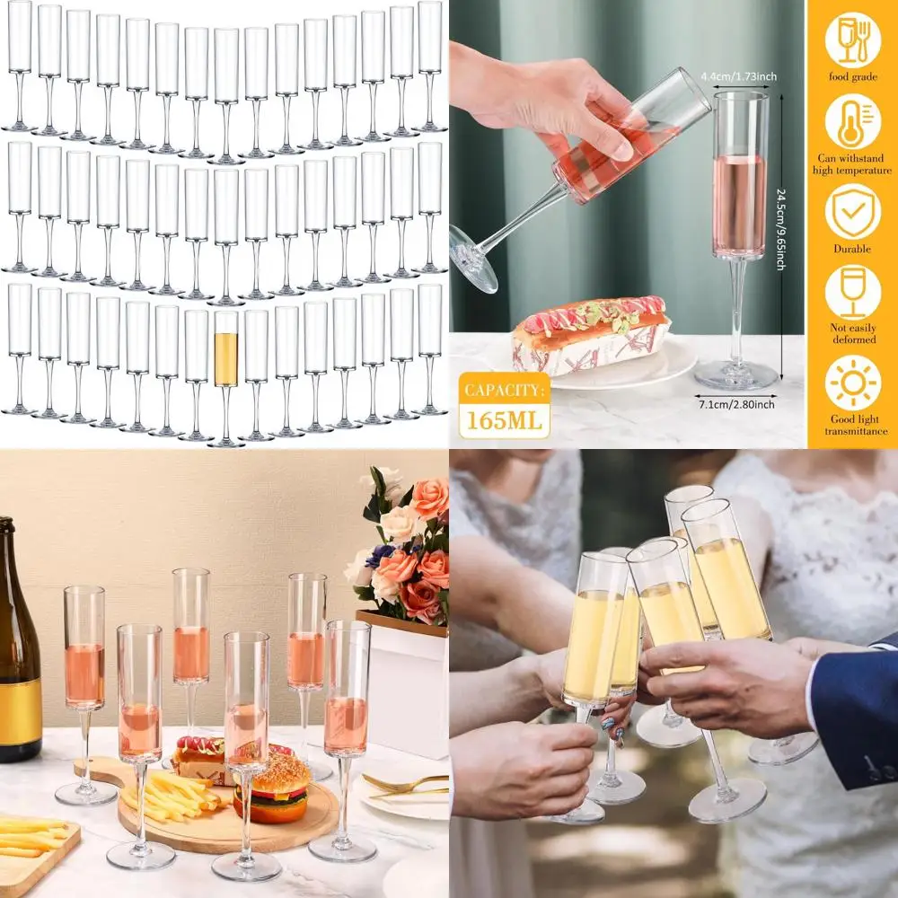 

Небьющиеся пластиковые флейты для шампанского на 6 унций — многоразовые бокалы для тостов, кристально прозрачные одноразовые бокалы для вина