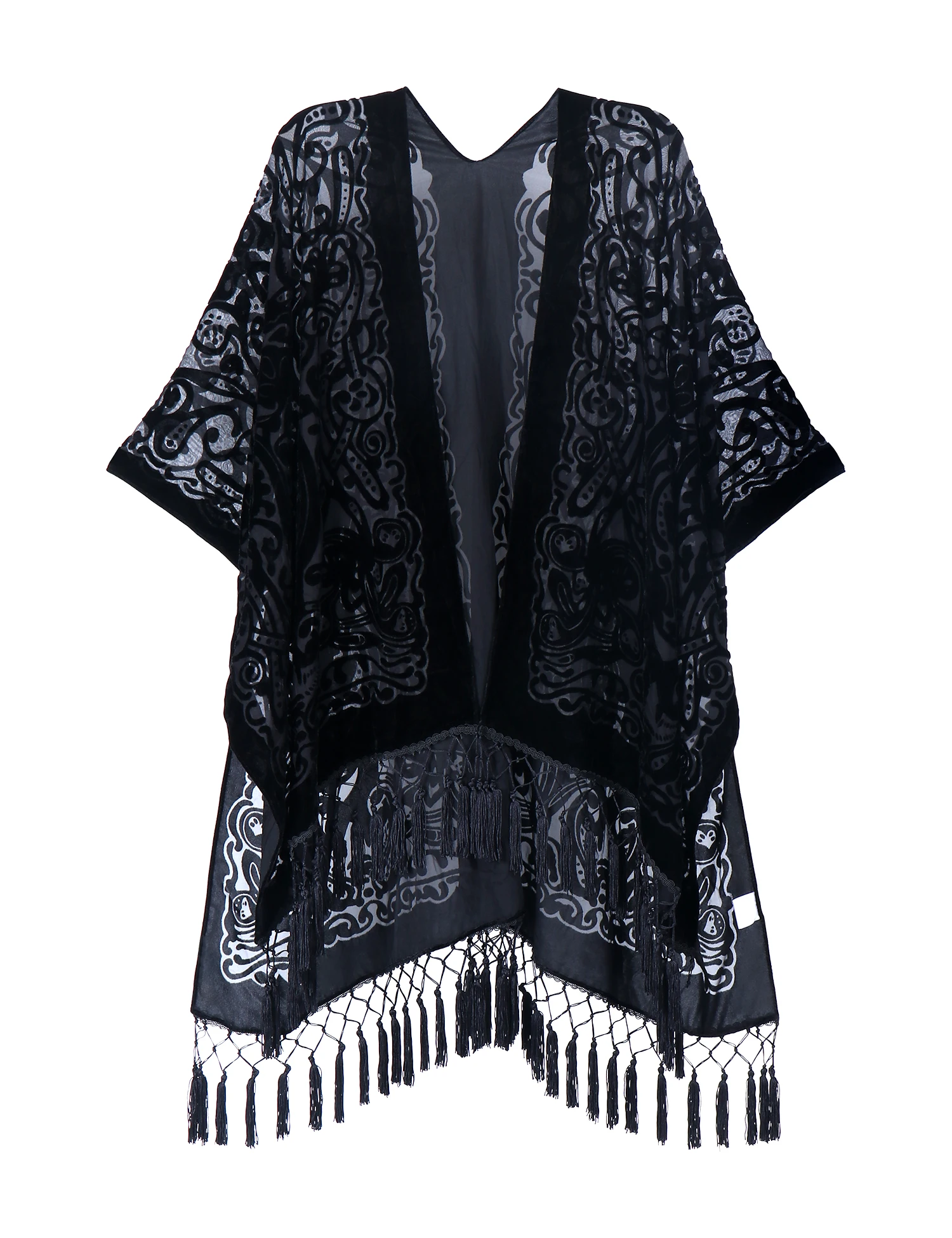 MJSERECA New Bohemian Burnt Plush Kimono for Woman Long Cardigan With tassel Beach Cover-up Casual Cardigan Shawl Chiffon Shirt