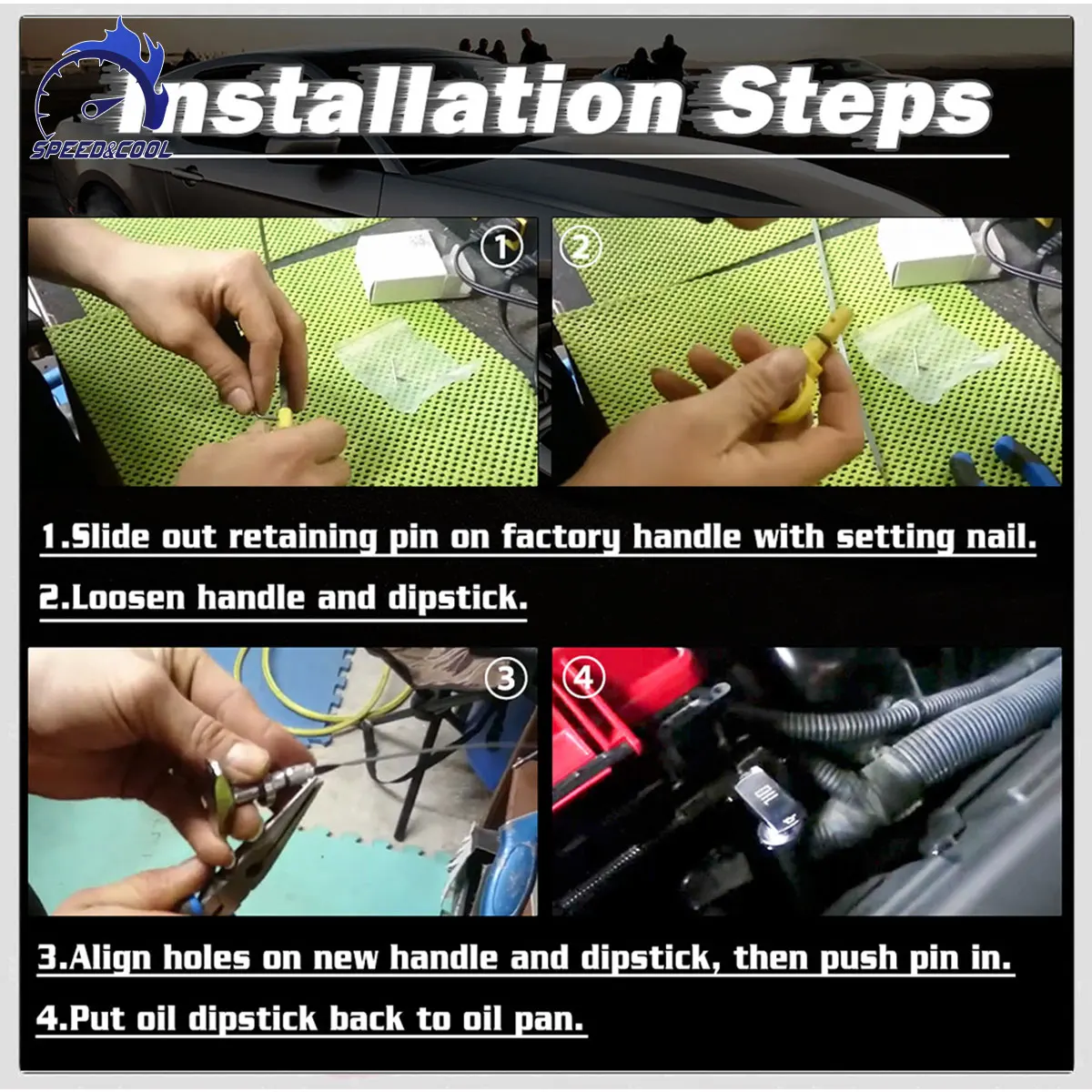 SPEED & COOL Maniglia per astina di livello olio in alluminio billet per motori Ford Dodge Chrysler Jeep RAM V8 Decorazione modifica automatica