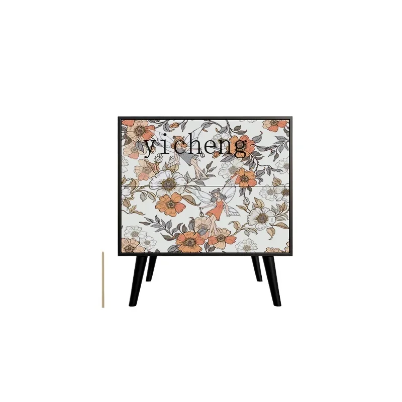 

French flower bedroom bedside bedside locker decorative storage integrated chest cabinet solid wood multi-functional