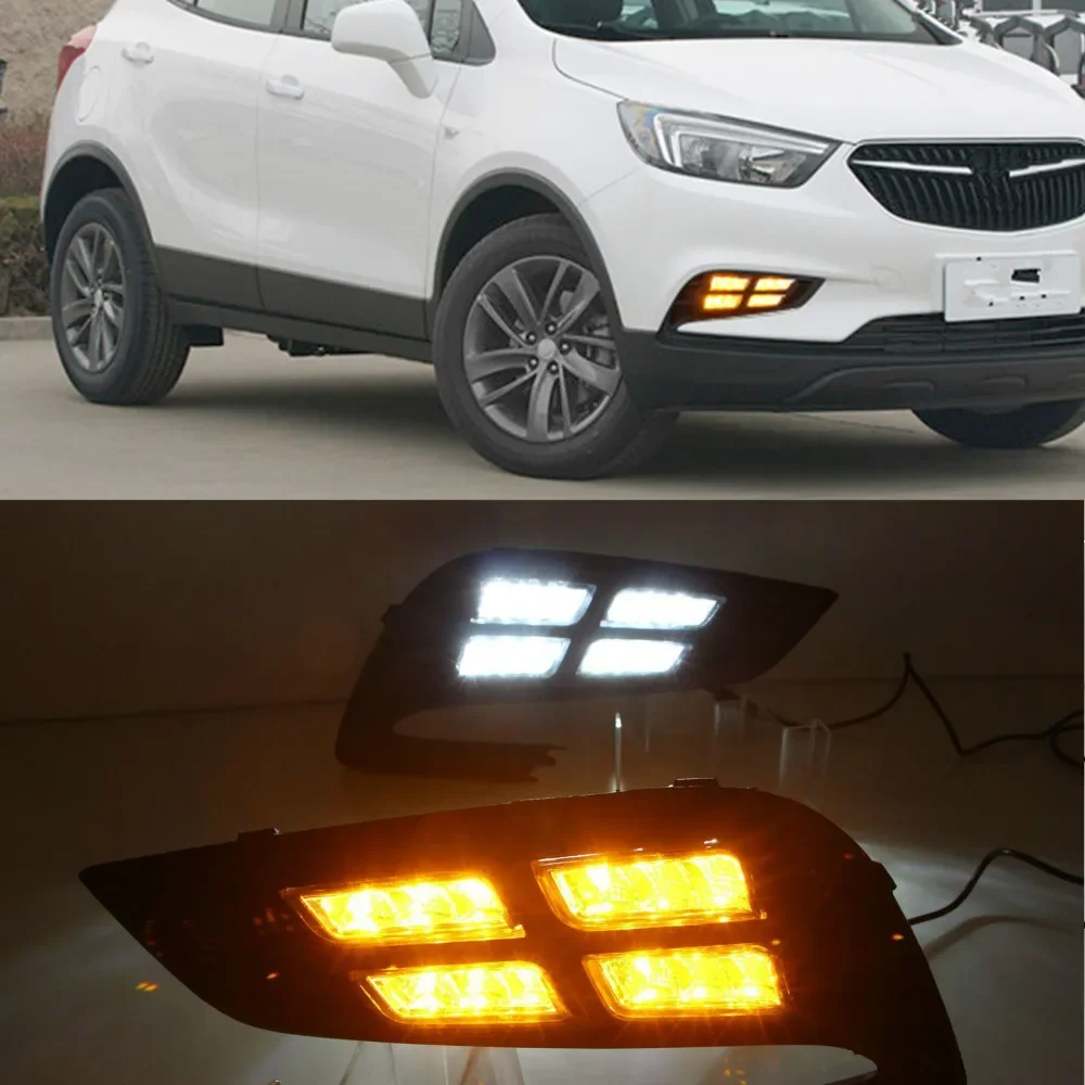 

1Pair For Buick Encore Opel mokka 2017 2018 LED DRL Daytime Running Lights Daylight Fog light with Yellow signa