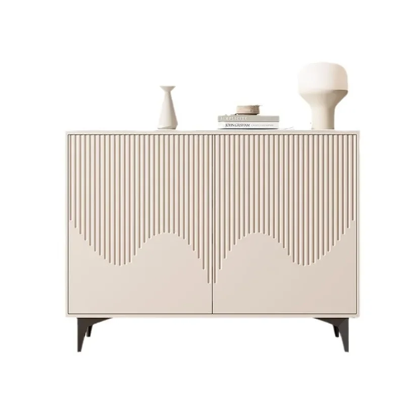 Cream Entryway Shoe Cabinet with Sintered Stone Door Large Capacity Storage Unit Modern Light Luxury Home Organizer