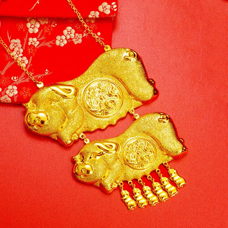 Imagem -05 - Imitação 100 Real Ouro 24k Porco Marca Casamento Colar Feminino Noiva Conjunto de Flores 999 Cor do Ouro Chinês Casamento Jóias