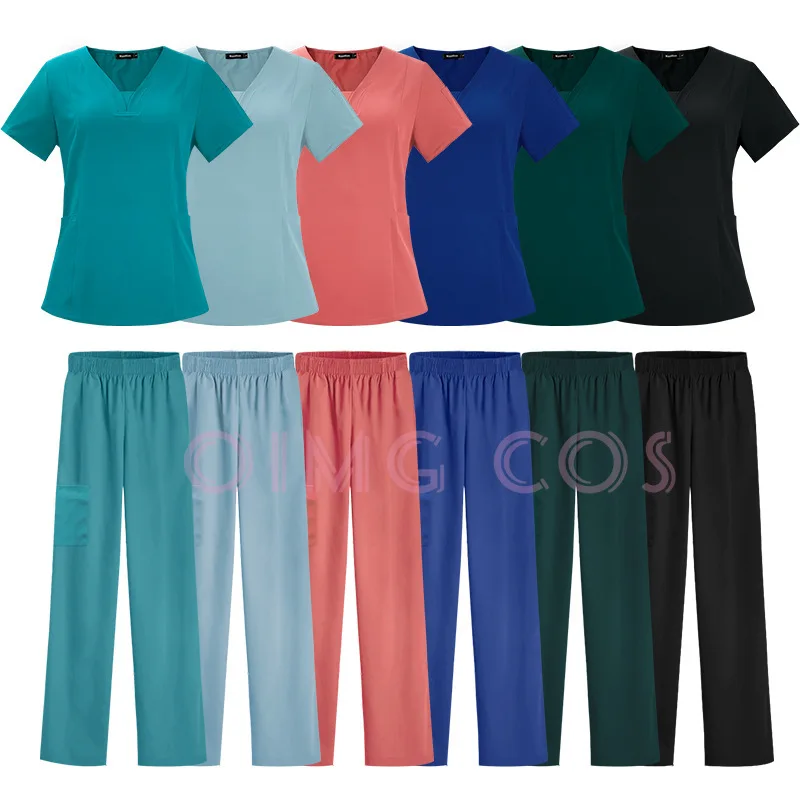 scrubs-women-t-shirt-uniforms-wholesale-medical-jogger-set-nurses-accessories-dental-clinic-pet-grooming-scrub-top-pants-scrubs