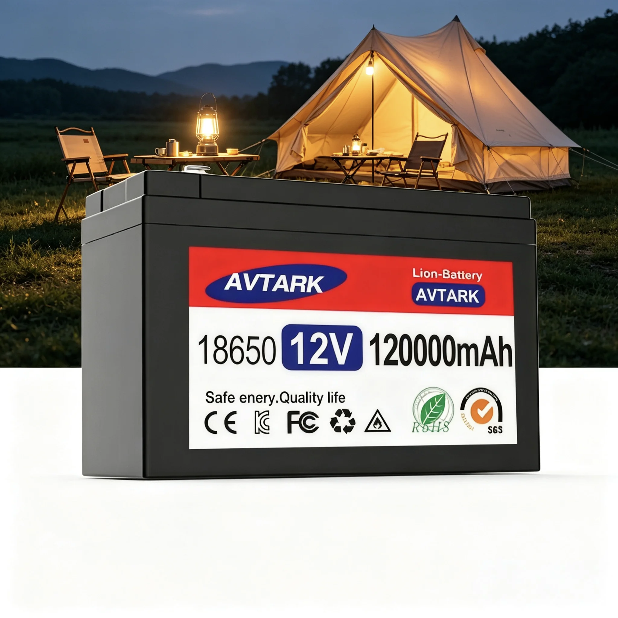 

12V 120Ah Lithium Ion Battery with BMS & Charger for Solar Energy Fish Finder Scooter Kids Car Lighting Rechargeable Battery