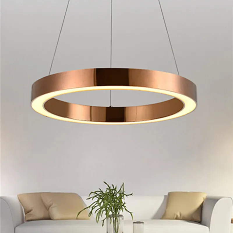 

New Nordic Rose Gold Stainless Steel LED Pendant Lights Circle Ring Suspension Luminaire Dining Room Lights Free Shipping