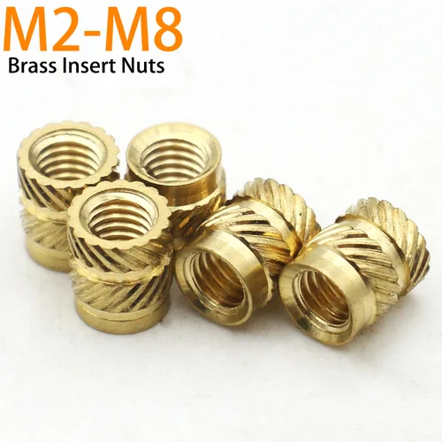 Imagen 1 del producto Juego de calor de latón M2 M3 M4 M5 M6 M8, tuercas de inserción moleteadas con orificio pasante, tuercas de cobre integradas roscadas, piezas de plástico de moldeo por inyección