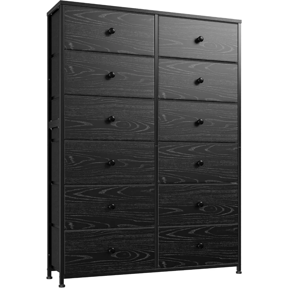 

Black Dresser for Bedroom with 12 Drawers Fabric Dressers & Chests of Drawers Tall Dressers for Bedroom,Wooden Top