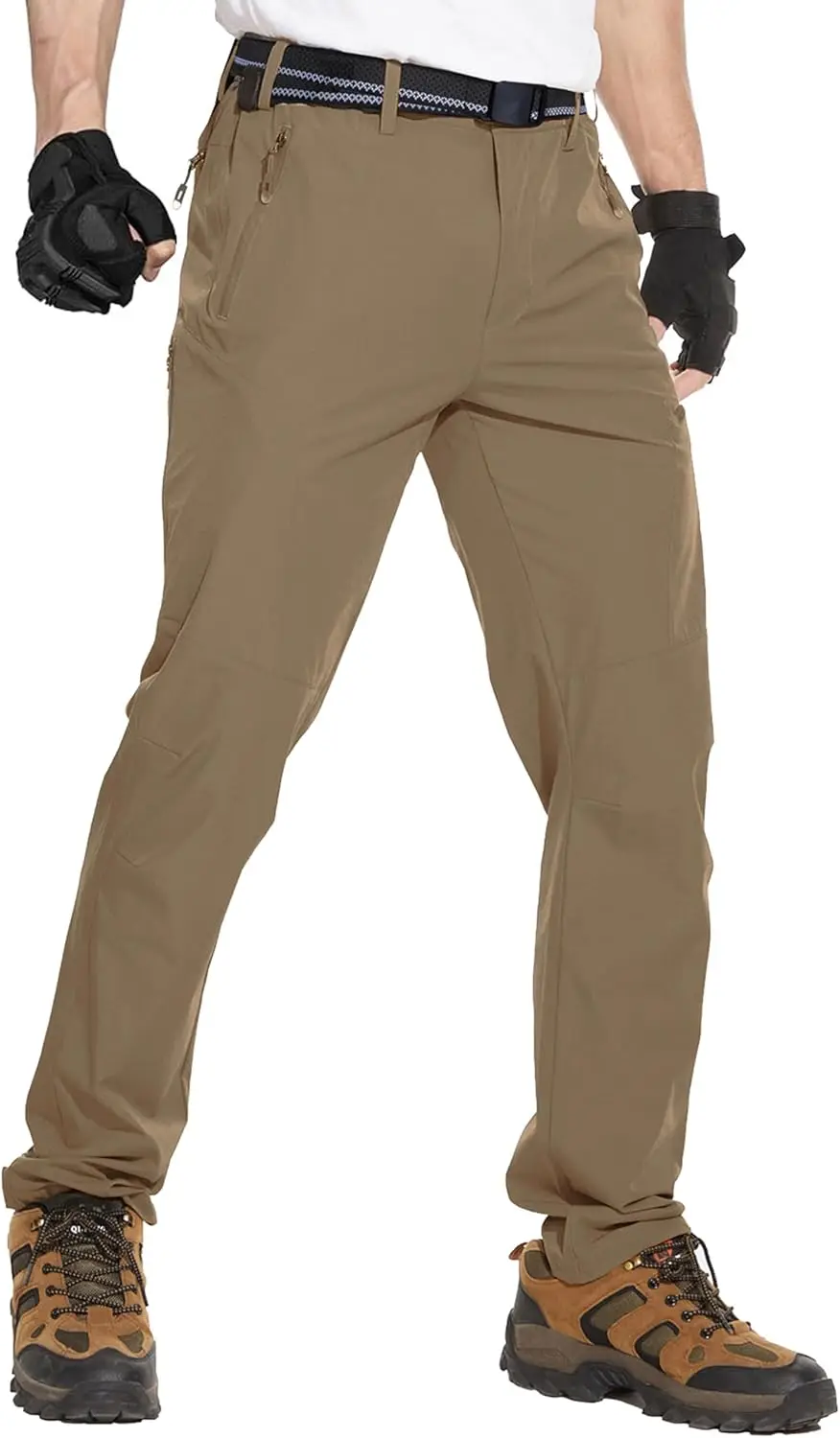 

Men's Outdoor Hiking Pants Quick Dry Lightweight Waterproof Work Pants For Men Stretch 6 Zip Pockets And Belt