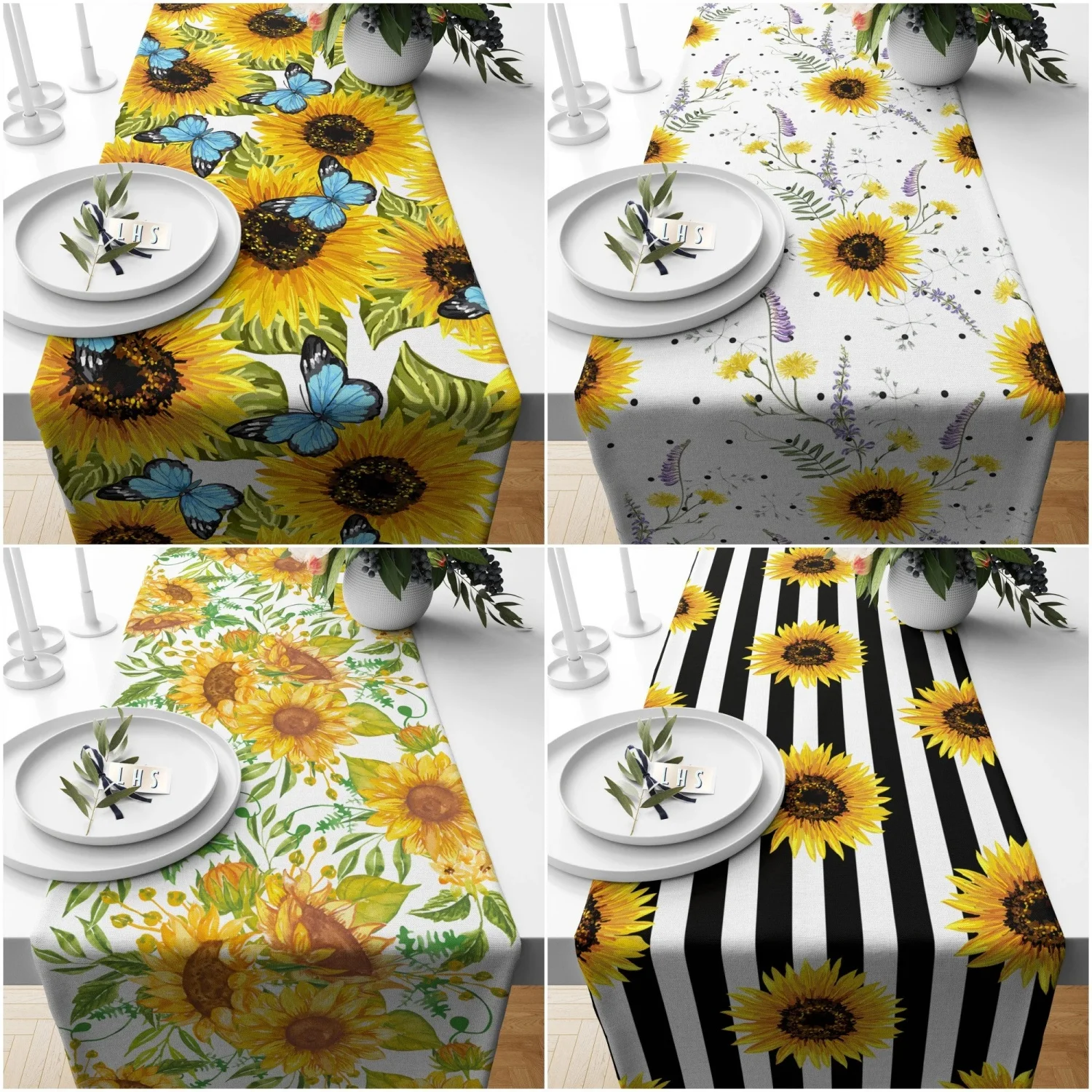Sonnenblumen-Tischläufer, Schmetterlings-Tischdecke, Blumen-Tischdecke, Sommer-Heimdekoration, Bauernhaus-Küchendekoration Geschenk
