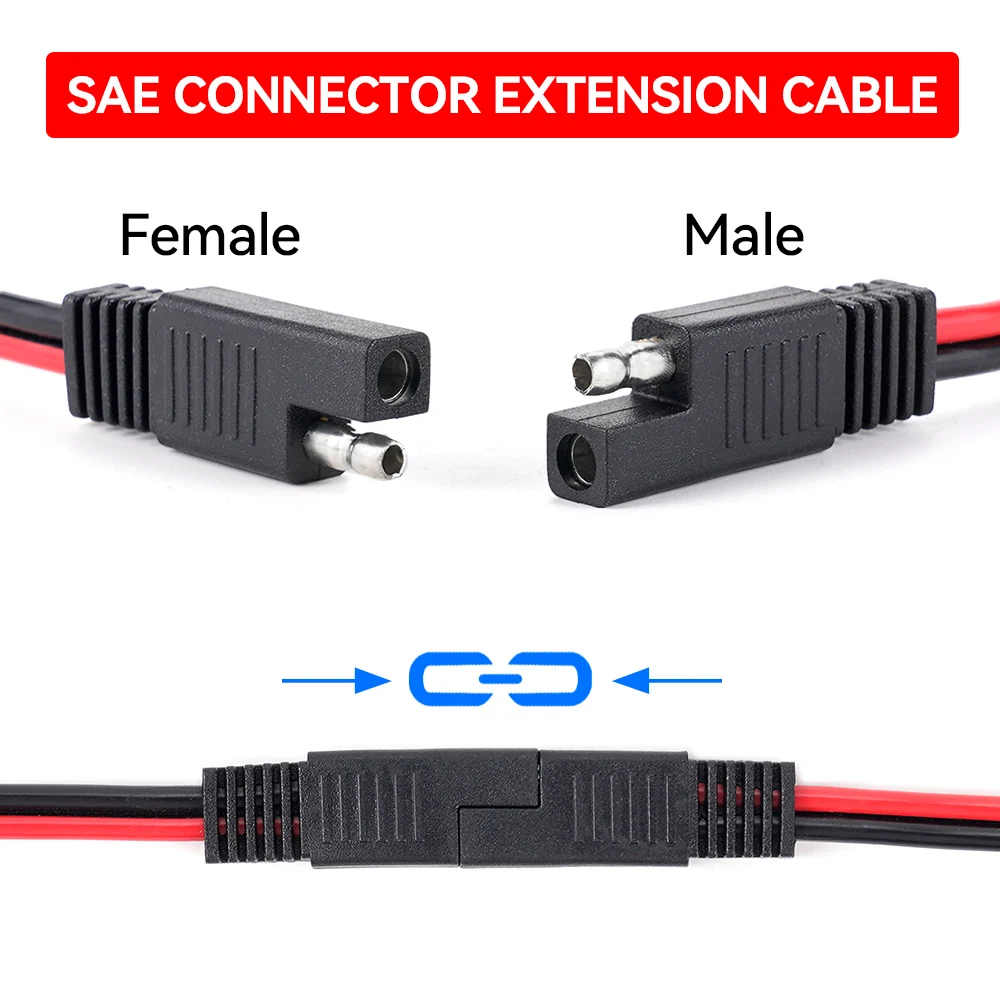 14AWG 30CM Connector Extension Cable SAE car cable Electric vehicle charging plug Solar photovoltaic cell 2-core power cord