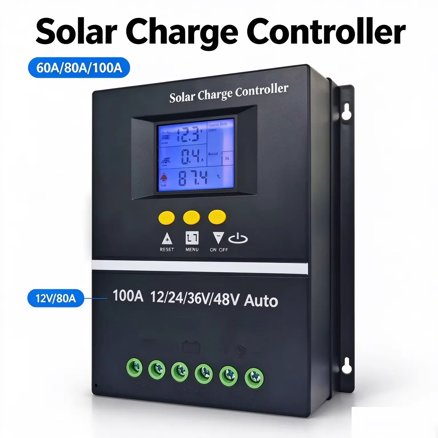 POWLSOJX MPPT 100A 80A 60A Solar Charge Controller 12V 24V 36V 48V Solar Panel Lead Acid/Lithium Battery Regulator Dual USB