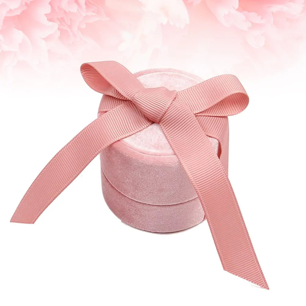 

Round Bow Tie Design Ring Storage Box Flannelette Jewelry Holder Elegant Romantic Gift for Her Wedding Birthday Valentine