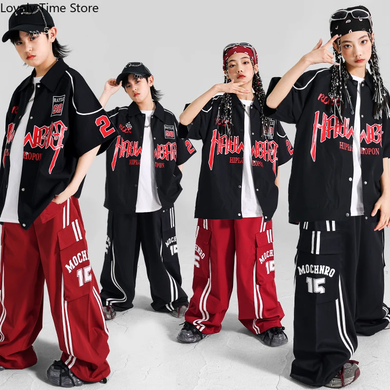 

Hip Hop Boys Letters Shirt Sweatshirts Cargo Pants Girls K-pop Jacket Joggers Children Jazz Costume Kids Streetwear Clothes Sets