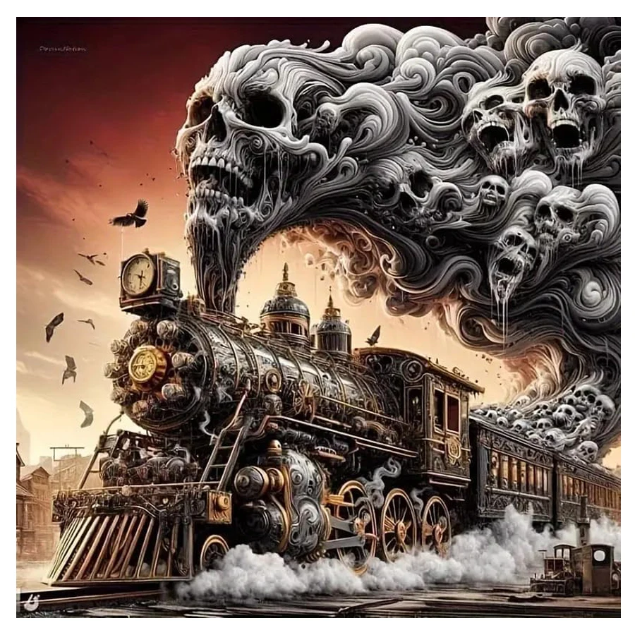 

DIY Скелет Поезд Алмазная мозаика Искусство 5D Алмазная картина Подходит для начинающих и взрослых Хэллоуин Пейзаж Декор ручной работы