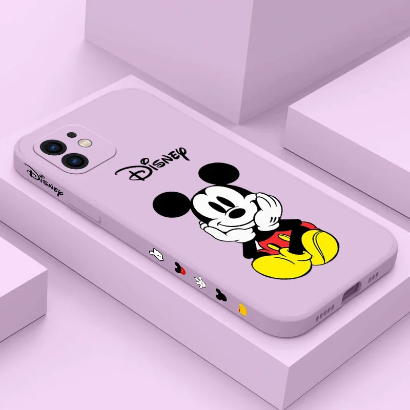 Custodia per telefono Disney Mickey con stampa laterale per iPhone 15 14 13 12 11 Pro Max Mini X XR XS MAX 8 7 Plus Cover in Silicone liquido