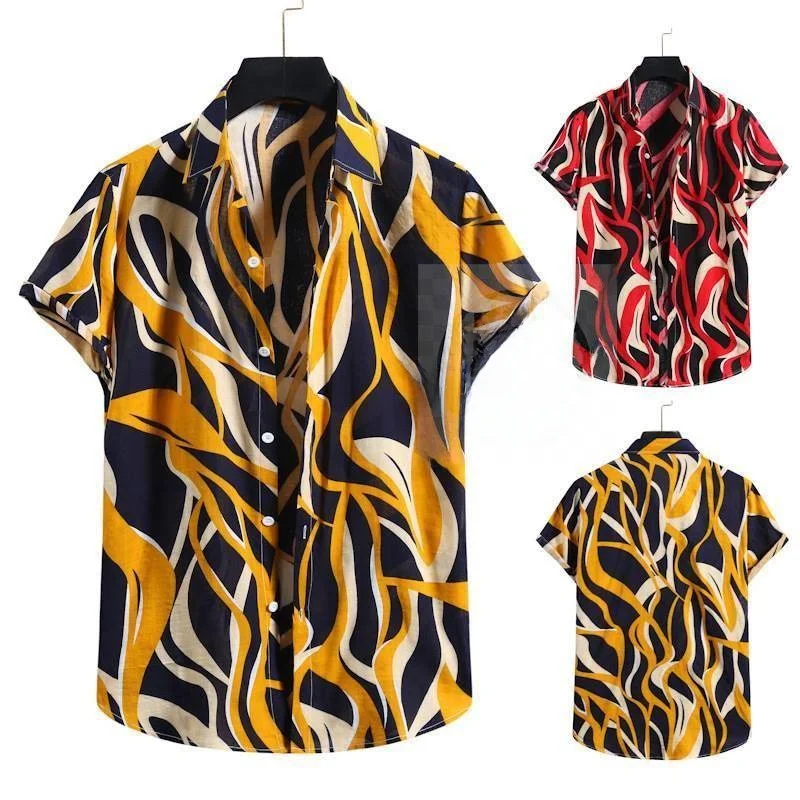Csa Floral Masculina Nova de Verão Estilo Havaiano Manga Curta com Gola Reversível Fibra de Poliéster 00% Roupas Premium ...