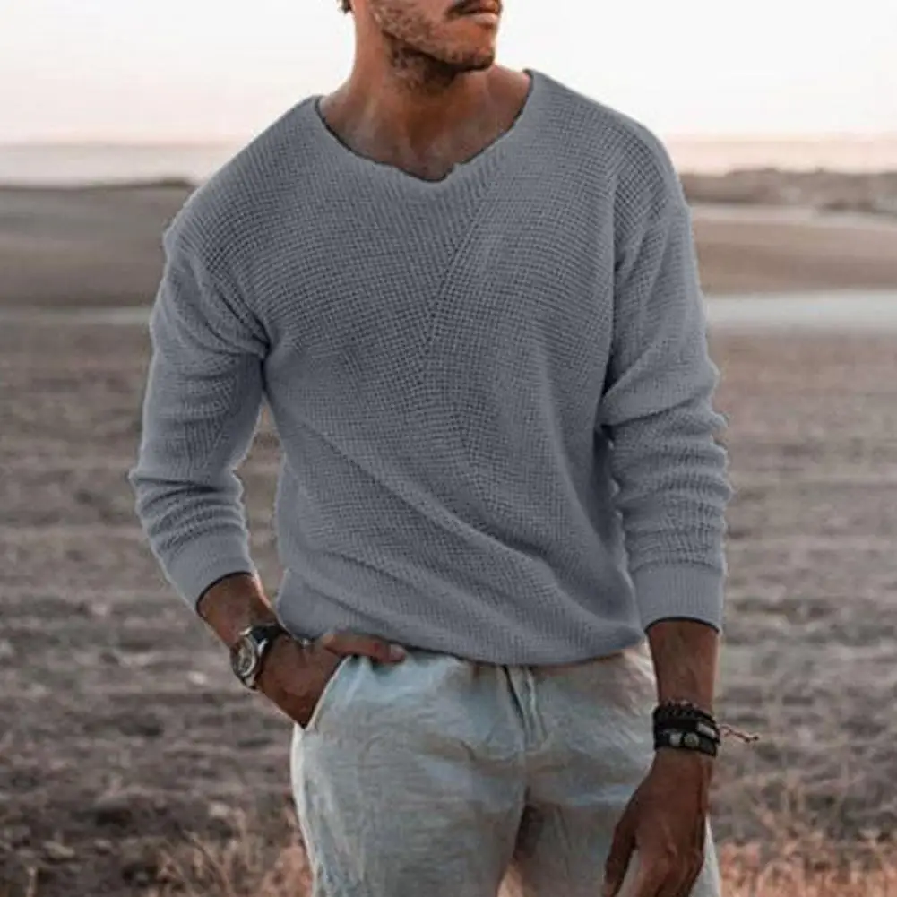 Men Knitwear Men's V Neck Knitted Sweater with High Elasticity Loose Fit for Fall Winter Casual Wear Men Sweater