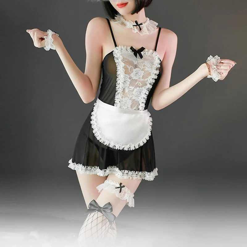 Gaun Renda Seksi Cosplay Seragam Pakaian Dalam Seksi Anak Perempuan Lucu Kostum Cosplay untuk Wanita Pakaian Seks Lolita Panggung Anime Pembantu Hamba