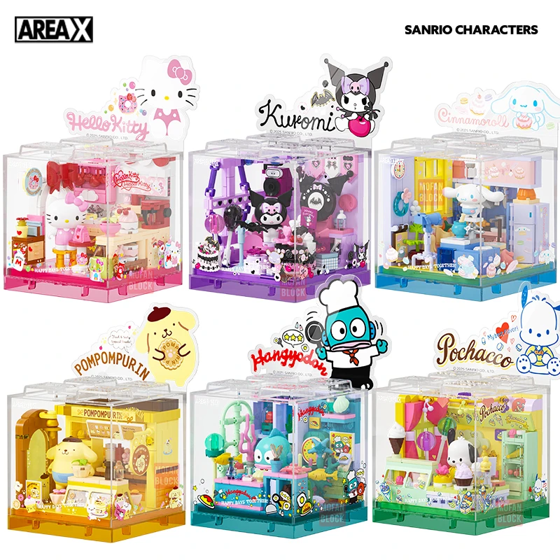 AREA-X Sanrio Series Kuromi Hellokitty Cinnamoroll Building Blocks MOC Creative House Ornament Model Bricks Toys For Adult Gifts