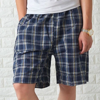 100% כותנה Mens תחתונים מתאגרפים מכנסיים קצרים זכר מזדמן הלבשת תחתונים משובץ רופף נוח Homewear שינה קצר מכנסיים