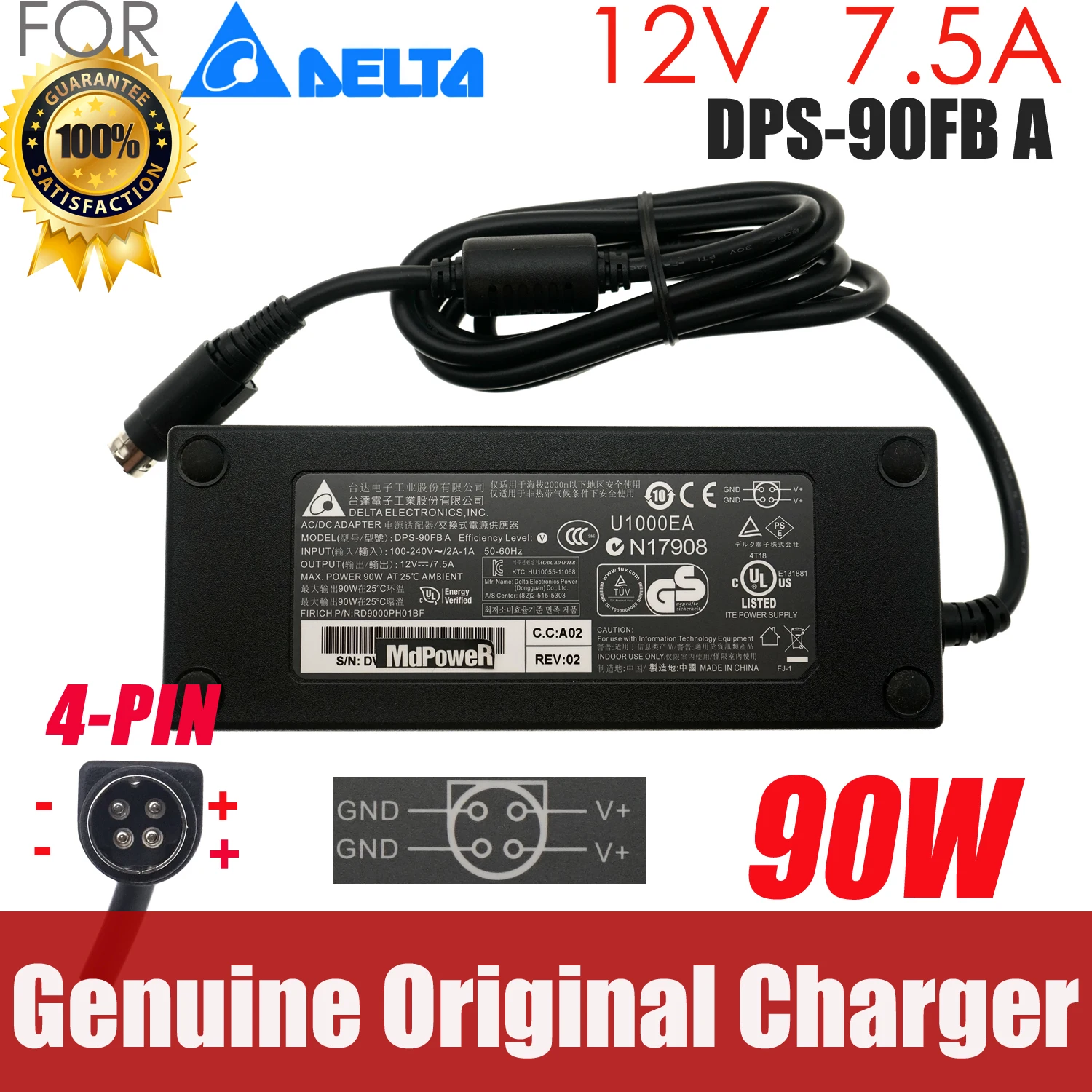 

Genuine Delta DPS-90FB A 12V 7.5A 90W 4PIN ADP-96W AC Adapter Power Supply FEC MP-3435 Z21400E-A2 DPS-90AB-5
