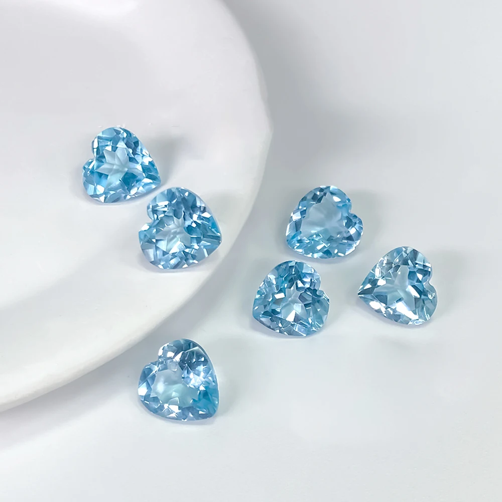 

5pcs Heart Shape 9mm-10mm Semi-precious Stone Eye Clear Authentic Natural Skyblue Topaz Facet Loose Gemstones For Jewelry